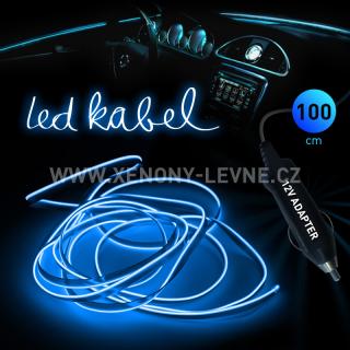 Svítící elektrický kabel - drát, 100cm, barva modrá-ice 12V (Elektrický svítící kabel, barva modrá-ice, délka 100cm)