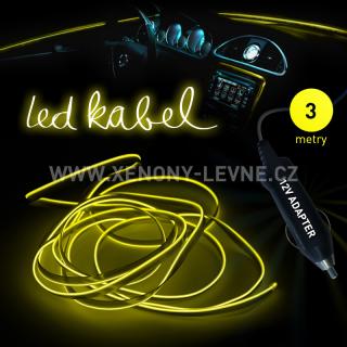 Svítící elektrický kabel - drát, 3m, barva žlutá  12V (Elektrický svítící kabel, barva žlutá, délka 3m)