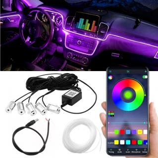 Výprodej - ambientní LED RGB osvětlení do auta, iOS a Android s Bluetooth, 6m, 12V (Výprodej - svítící drát - kabel RGB, délka 6m)