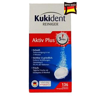 Kukident Aktiv plus 136 ks čistící tablety na protézy / zubní náhrady (Tablety Kukident pro dokonalé vyčištění zubní náhrady. Dovoz z Německa.)