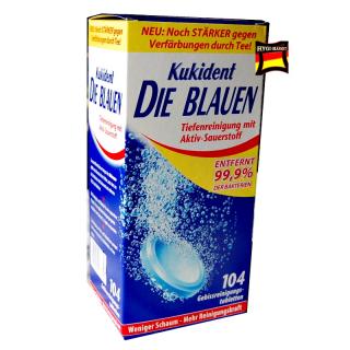 Kukident Die Blauen 104 ks čistící tablety na protézy / zubní náhrady (Nové vylepšené tablety Kukident pro dokonalé vyčištění zubní náhrady. Dovoz z Německa.)