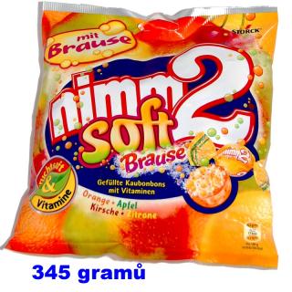 Šumivé bonbony Nimm2soft Brause / fizzy - Orange Apfle Kirsche Zitrone 345 gramů (pomeranč, jablko, višeň, citron) (dovoz z Německa)