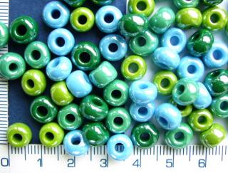 Rokajl, PRECIOSA, barevný MIX 1/0, zelenomodrý perleťový,balení 50g (Cena je uvedena za 50g)