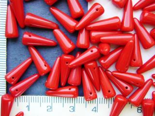 Skleněné korálky, mačkané,SPIKE, trny,6x16mm,červený,1ks (Cena je uvedena za 1ks)