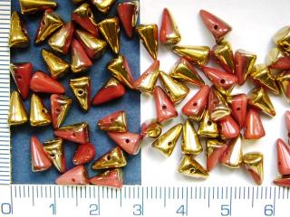 Skleněné korálky, mačkané, spike,trny,červené s pokovem,5x8mm,1ks (Cena je uvedena za 1ks)