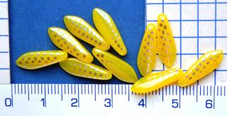 Skleněné korálky, mačkané, žlutý s AB tečkami jazýček, 16mm,10ks (Cena je uvedena za 10ks)