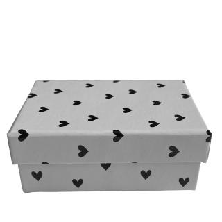 Kartonová krabice černobílá se srdíčky - 13 cm