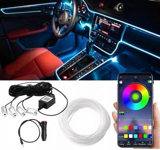 Ambientní LED RGB osvětlení do auta, iOS a Android s Bluetooth, 6m, 12V (Svítící drát - kabel RGB, délka 6m)