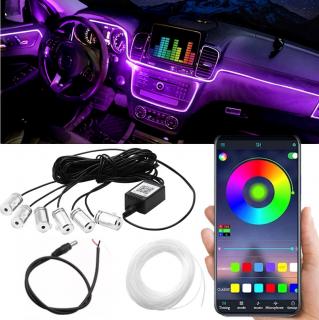 Ambientní LED RGB osvětlení do auta, iOS a Android s Bluetooth, 8m, 12V (Svítící drát - kabel RGB, délka 8m)
