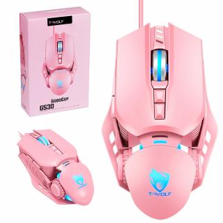Herní USB počítačová myš, drátová, optická, RGB LED podsvícení, 1200-6400 DPI, 7 tlačítek, růžová (Gaming růžová počítačová myš)