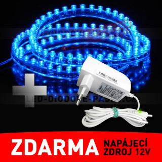 LED pásek - PVC, 120cm, modrý - ZDROJ ZDARMA! (LED diodový ohebný PVC pásek, 12V, 120cm LED, modré světlo, 1ks)