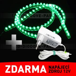 LED pásek - PVC 120cm, zelený - ZDROJ ZDARMA! (LED diodový ohebný PVC pásek, 12V, 120cm LED, zelené světlo, 1ks)
