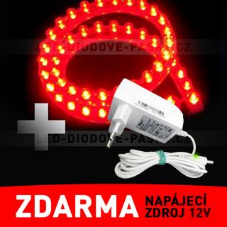 LED pásek - PVC, 96cm, červený - ZDROJ ZDARMA! (LED diodový ohebný PVC pásek, 12V 96cm LED, červené světlo, 1ks)
