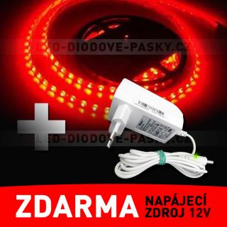 LED pásek - STRIP 120cm, červený - ZDROJ ZDARMA! (LED diodový ohebný STRIP pásek, 12V nalepovací 120cm, červené světlo)