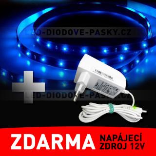 LED pásek - STRIP 120cm, modrý - ZDROJ ZDARMA! (LED diodový ohebný STRIP pásek, 12V nalepovací 120cm, modré světlo)