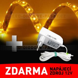 LED pásek - STRIP 120cm, žlutý - ZDROJ ZDARMA! (LED diodový ohebný STRIP pásek, 12V nalepovací 120cm, žluté světlo)