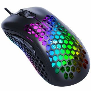 Ultralehká USB herní počítačová myš, drátová, optická, RGB LED podsvícení, 800-6400 DPI, 6 tlačítek (GAMING herní počítačová myš)