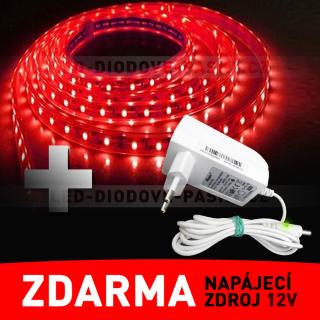 VÝPRODEJ - LED pásek 5m, červený - zdroj zdarma! (LED diodový ohebný STRIP pásek,12V, červené světlo, délka 500cm)