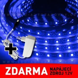 VÝPRODEJ - LED pásek 5m, modrý - zdroj zdarma! (LED diodový ohebný STRIP pásek,12V, modré světlo, délka 500cm)