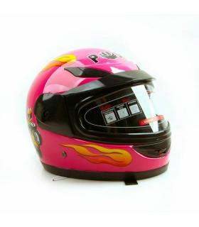 Integrální dětská moto helma růžové barvy s plamenem pro děti