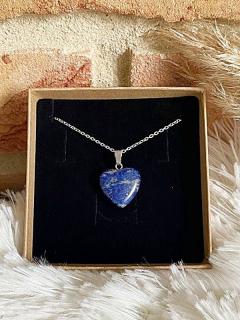 Řetízek chirurgická ocel - SRDCE - LAPIS LAZULI (Moudrost, láska, radost.)