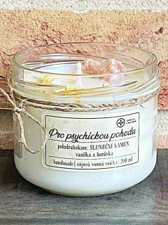Sójová svíčka -PRO PSYCHICKOU POHODU - sluneční kámen - vanilka, borůvka - více variant