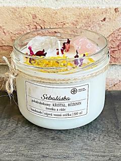 Sójová svíčka - SEBELÁSKA - křišťál, růženín - švestka a růže