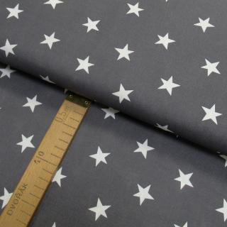Bavlněné plátno - Hvězdy bílé na šedé - šíře 150cm