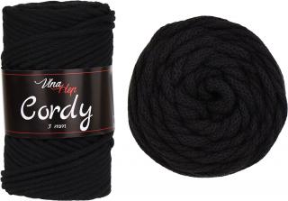 Cordy 3mm - šňůra bavlna 8001 Černá