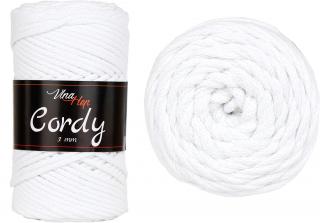 Cordy 3mm - šňůra bavlna 8002 Bílá