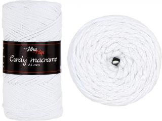 Cordy macrame 2,5mm - šňůra bavlna nová - 8002 Bílá