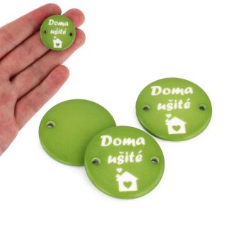Knoflík - cedulka - doma ušité - zelená - 25,4mm