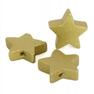 Korálek dřevěný hvězda - 19mm - zlatá