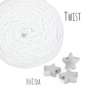 Sada na výrobu 3 drhaných stromečků - z příze Twist 01 Bílá + hvězdy stříbrné