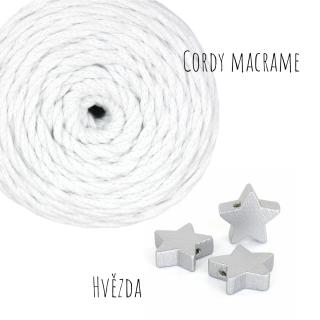 Sada na výrobu 5ti drhaných stromečků - z příze Cordy macrame 01 Bílá + hvězdy stříbrné