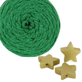 Sada na výrobu 5ti stromečků - s lurexem - LIMITOVANÁ edice 06 Zelená s metalickou zelenou + zlatá hvězda