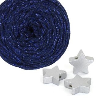 Sada na výrobu 5ti stromečků - s lurexem - LIMITOVANÁ edice 09 Tmavě modrá s metalickou modrou + stříbrná hvězda