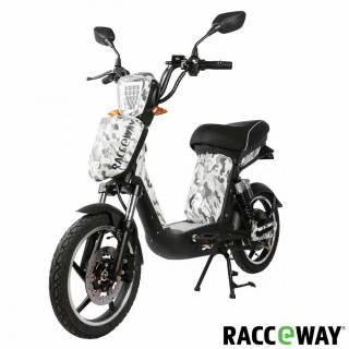 Elektroskútr RACCEWAY® E-BABETA®, maskáč černo-bílý (motor 250W, rychlost 25km/h, dojezd 45km, šlapací pedály, led osvětlení, olověná vyjímatelná baterie, dálkové ovládání s alarmem, nosnost 120kg)