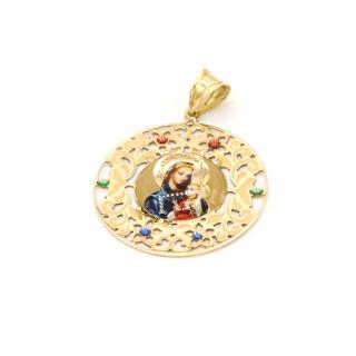 BB Goldinvestic Zlatý přívěsek Madonka s dítětem barevná s kamínky 2,30g N6180-585/1000