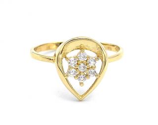BB Goldinvestic  Zlatý prsten kapka s kytkou ze zirkonů 1,60g N3007-585/1000