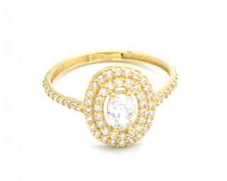 BB Goldinvestic  Zlatý prsten ovál s bílým kamenem a zirkony 2,20g N2024-585/1000