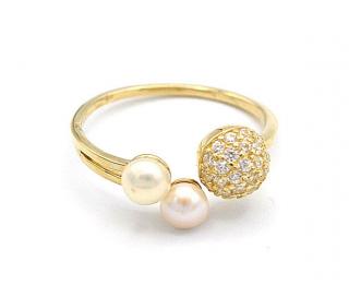 BB Goldinvestic  Zlatý prsten perly a zirkony 1,95g N3010-585/1000