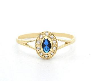 BB Goldinvestic Zlatý prsten s modrým kamenem a zirkony 1,40g N5641-585/1000
