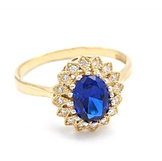 BB Goldinvestic Zlatý prsten s modrým kamenem a zirkony 2,95g N5629-585/1000