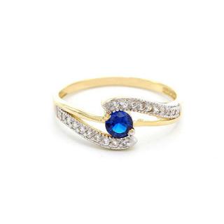 BB Goldinvestic Zlatý prsten s modrým kamenem ve vlnce se zirkony 1,80g N5232-585/1000