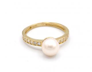 BB Goldinvestic  Zlatý prsten s perlou a zirkony 1,81g  N3313-585/1000