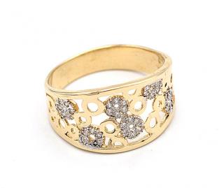 BB Goldinvestic Zlatý prsten zdobený kolečky a zirkony 3,50g N5185-585/1000