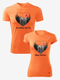 Funkční trička pro páry VE DVOU SE TO LÉPE TÁHNE Velikost pro něj: XXXL, Velikost pro ní: L, Barva: Oranžová