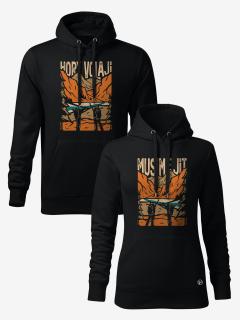 Mikiny s kapucí pro páry HORY VOLAJÍ, MUSÍME JÍT NEW Velikost pro něj: XXXL, Velikost pro ní: M, Barva: Černá