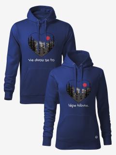 Mikiny s kapucí pro páry VE DVOU SE TO LÉPE TÁHNE Velikost pro něj: XL, Velikost pro ní: XL, Barva: Modrá